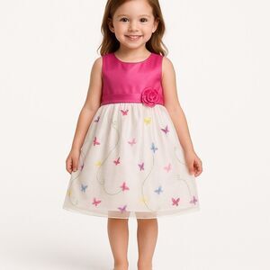 Girls 4T Butterfly Easter Dress – New Horizons – Pink & White Spring Party Dress